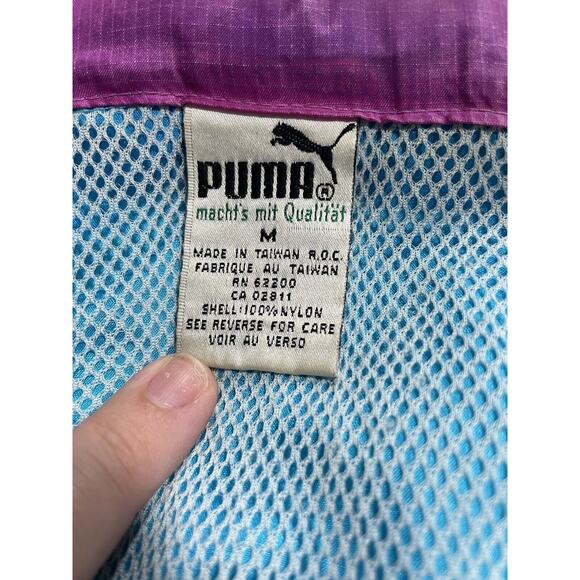VTG Puma 80s Track Jacket Windbreaker Colorblock Neon Womens Medium Black Blue - Picture 3 of 12